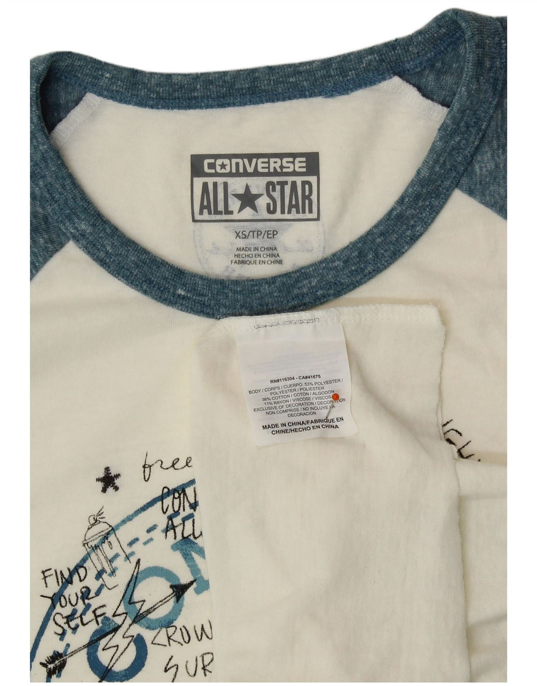 CONVERSE Mujer Chuck Taylor Graphic Top Manga 3/4 UK 6 XS Blanco