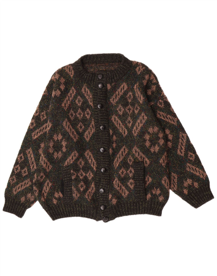 Vintage hombres Cardigan suéter grande verde lana geométrica