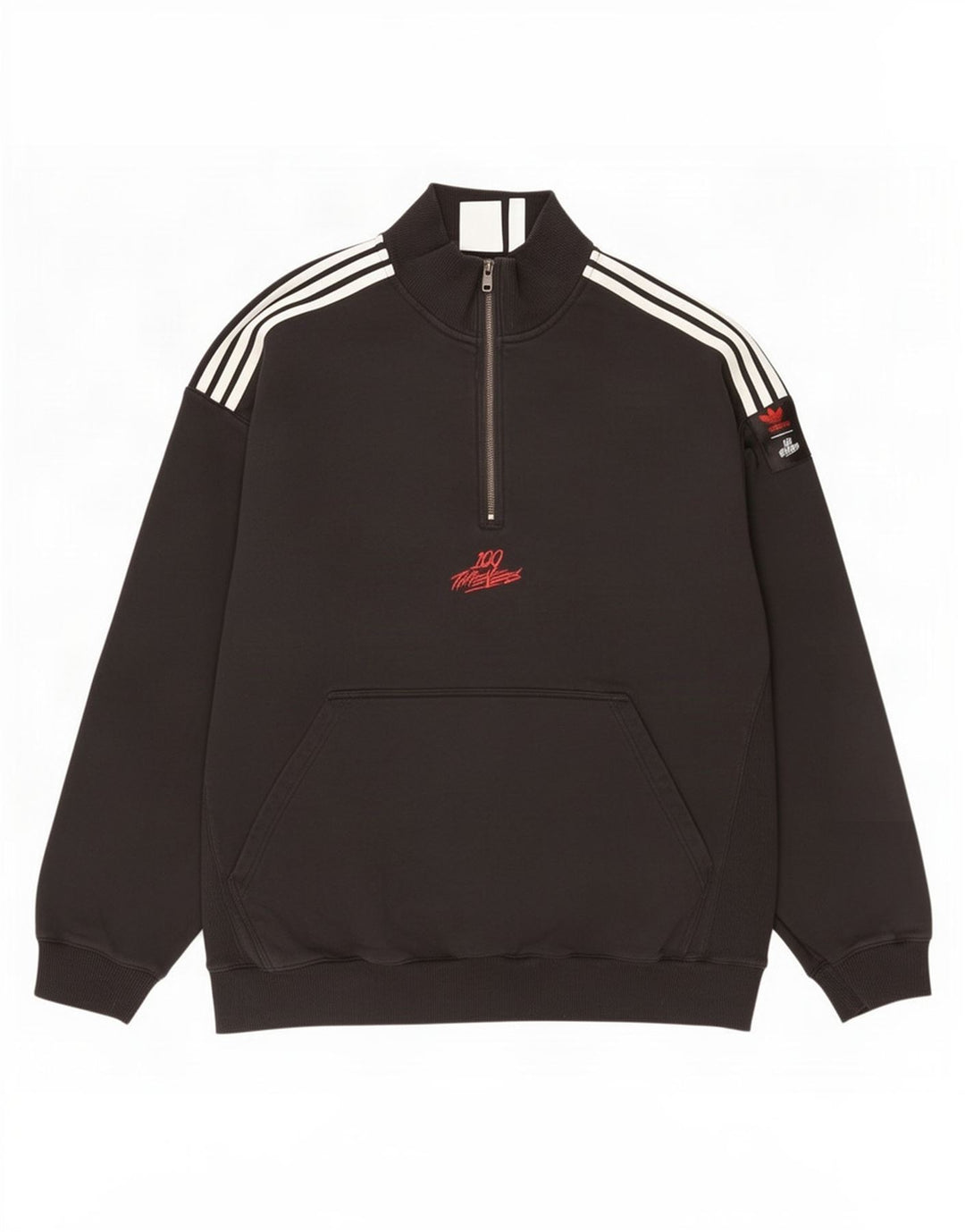 Adidas - Sudadera con cuello y cremallera para hombre, talla grande, algodón negro