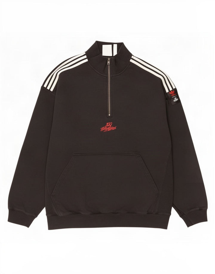 Adidas - Sudadera con cuello y cremallera para hombre, talla grande, algodón negro
