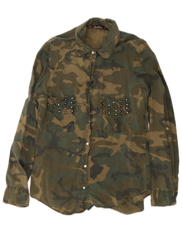 Zara Camisa Vaquera Militar para Mujer UK 40 Large Camuflaje Verde