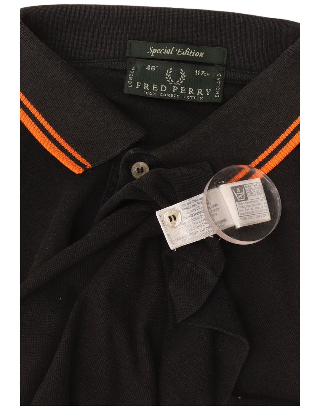 Fred Perry Polo para hombre grande de algodón negro