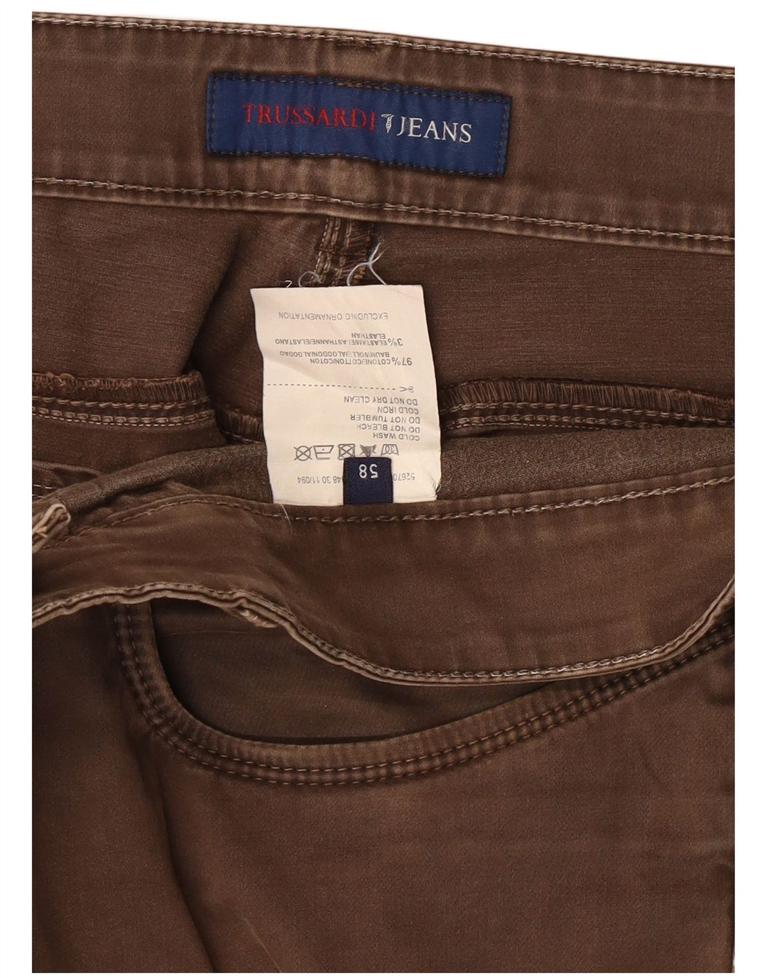 TRUSSARDI Pantalones rectos informales para hombre IT 58 3XL W40 L36 Marrón Algodón