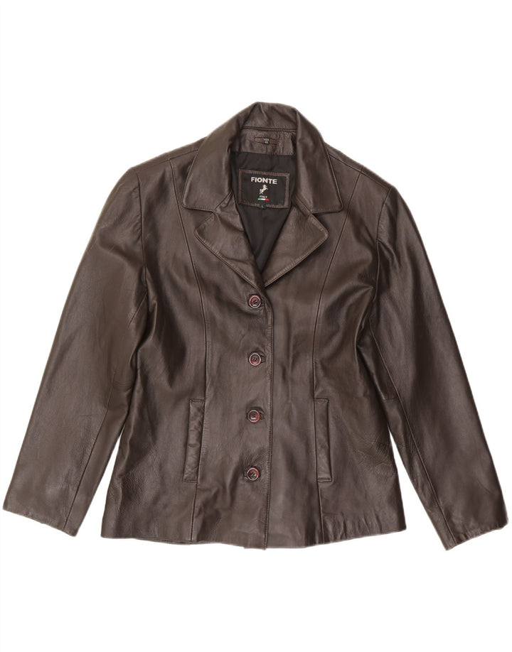 Fionte Chaqueta Blazer de Cuero con 4 Botones para Mujer UK 46 Grande Cuero marrón