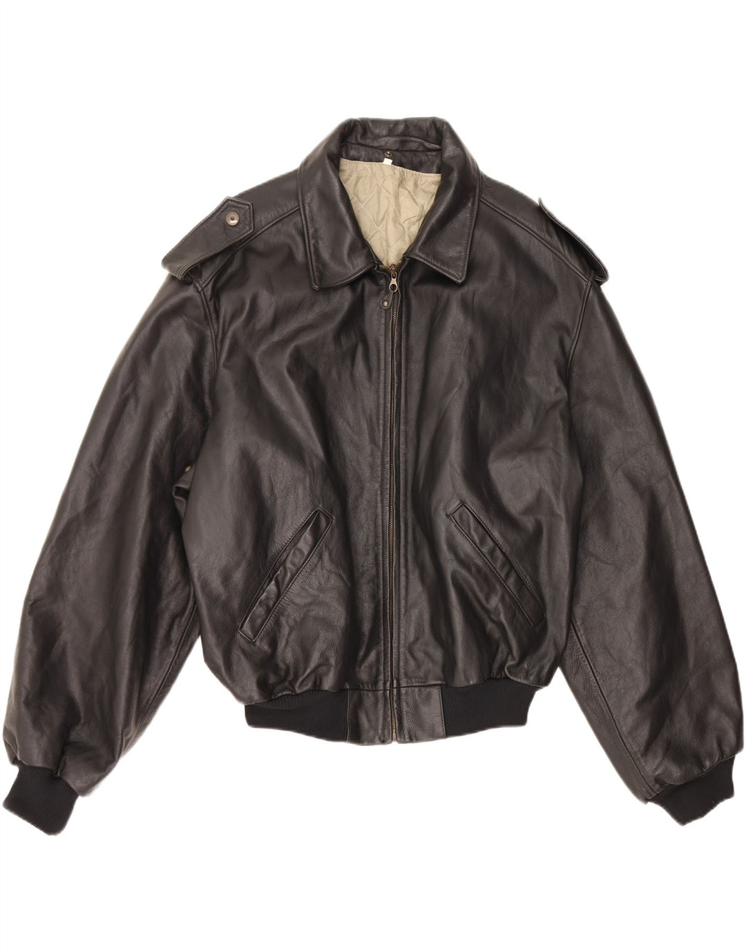 VINTAGE Chaqueta de cuero militar para hombre IT 52 XL Negro