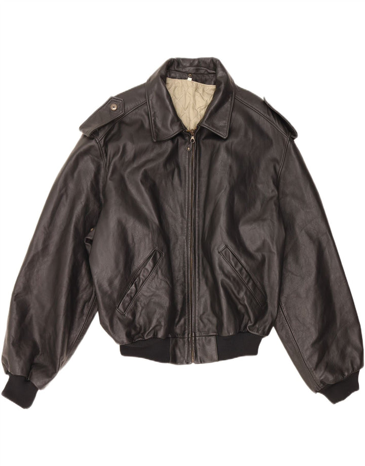 VINTAGE Chaqueta de cuero militar para hombre IT 52 XL Negro