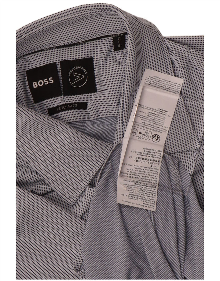 Camisa Hugo Boss Hombre Regular Fit Talla 41 16 Grande Poliamida Con Manchas Azules
