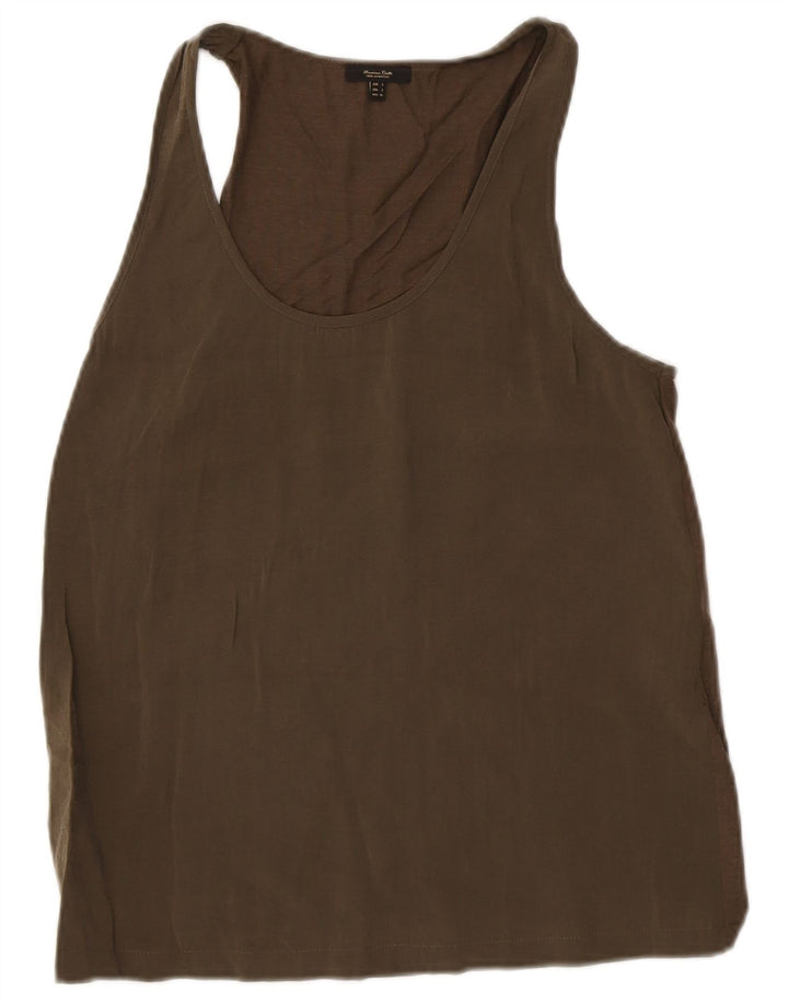 Massimo Dutti Mujer Chaleco Top UK 10 Small Caqui Algodón