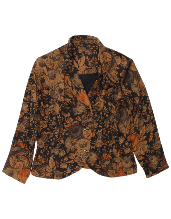 Vintage mujer 3 botones Blazer chaqueta Reino Unido 38 marrón medio floral