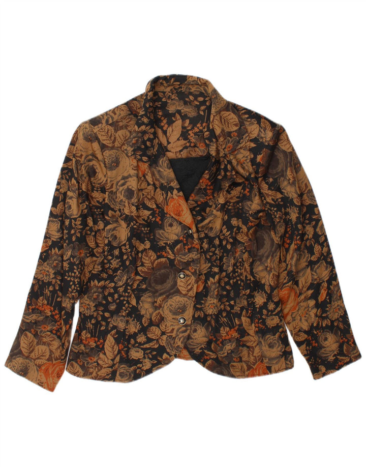 Vintage mujer 3 botones Blazer chaqueta Reino Unido 38 marrón medio floral