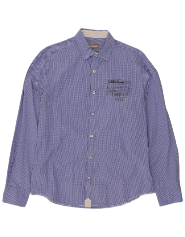 Napapijri Camisa con gráfico geográfico para hombre XL Algodón a cuadros azul