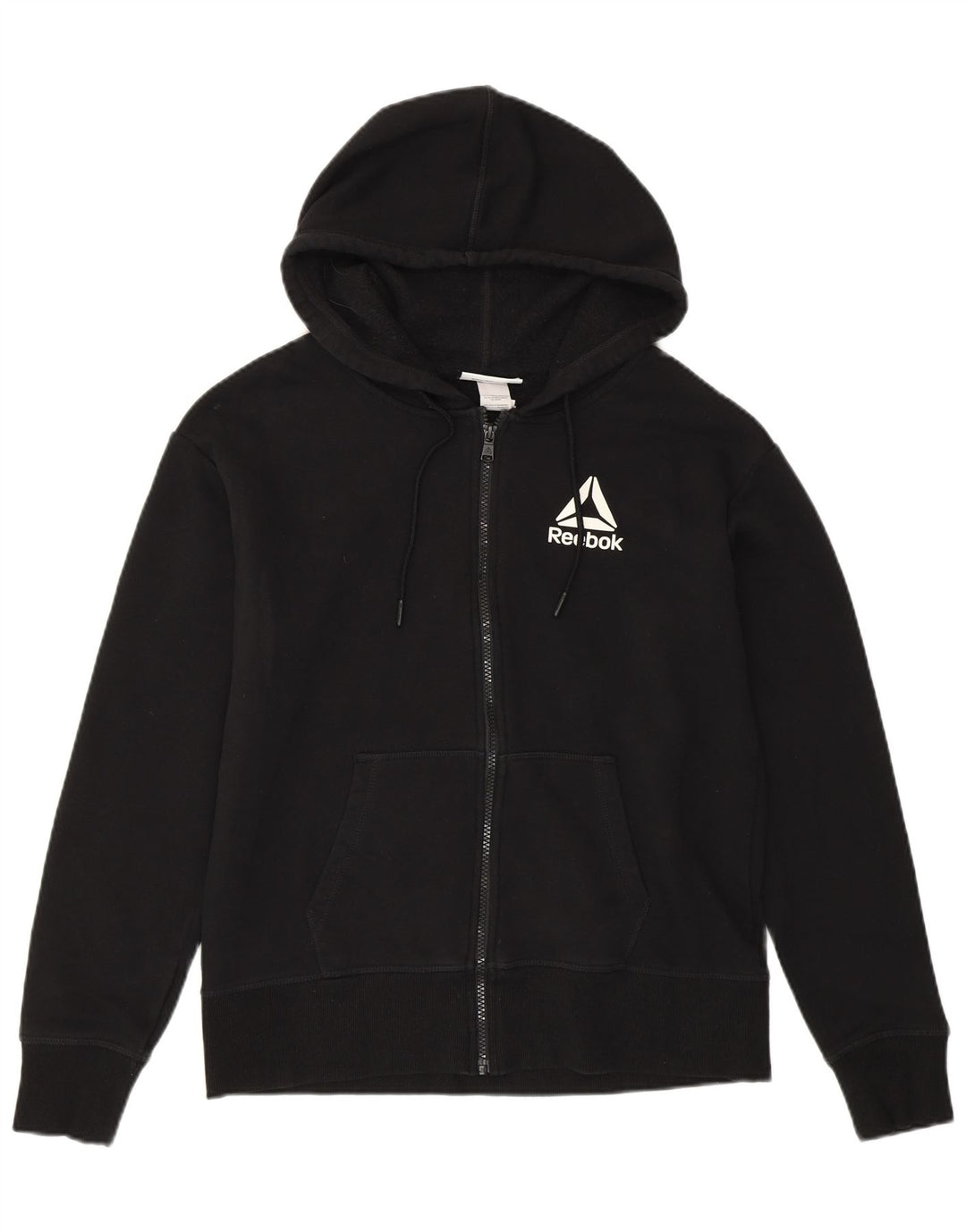 REEBOK Suéter con capucha y cremallera para mujer Reino Unido 14 Mediano Algodón negro