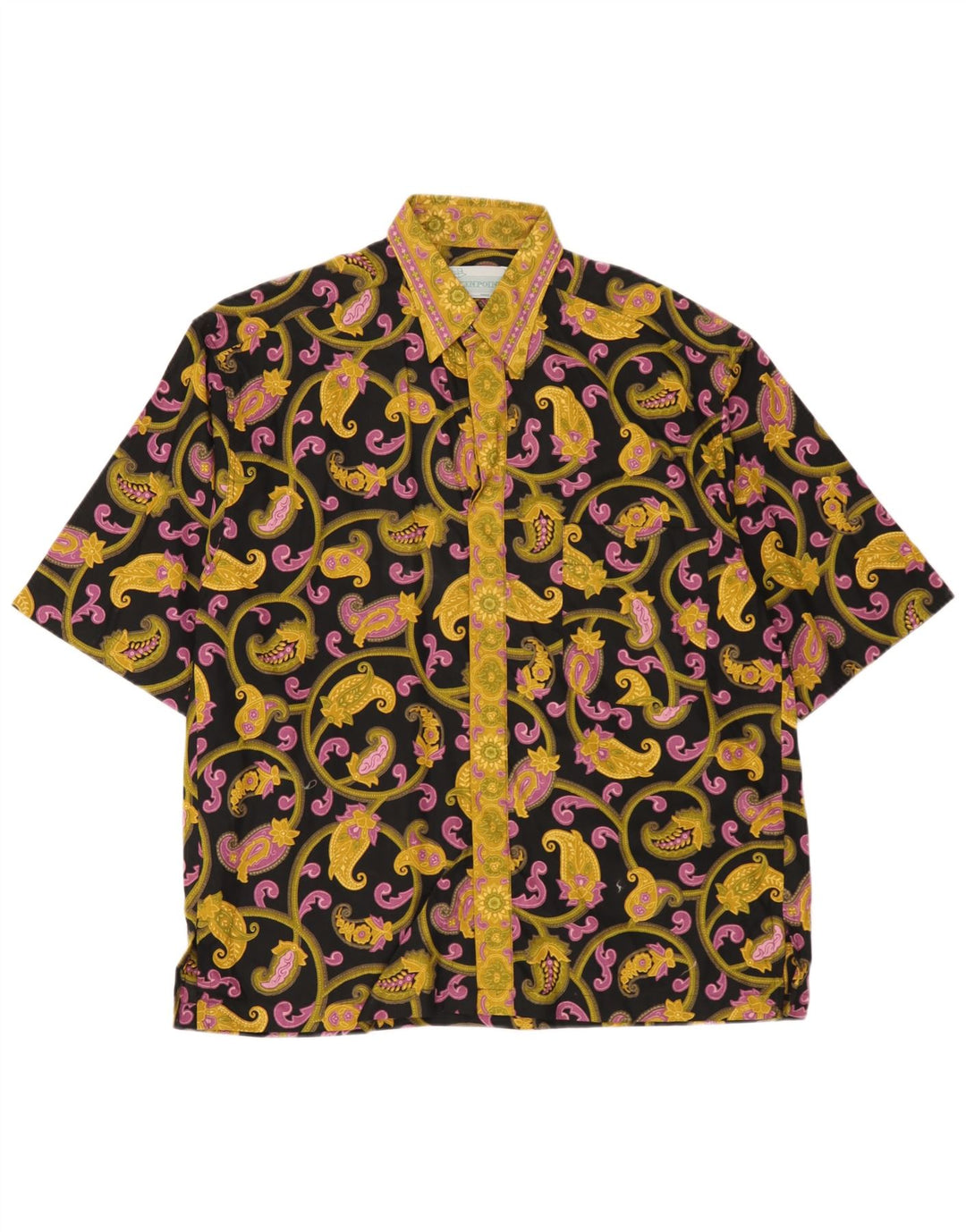 Vintage hombres camisa de manga corta amarillo medio Paisley algodón