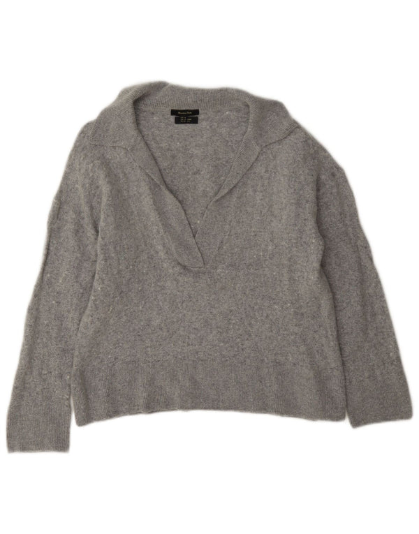 Massimo Dutti Jersey Corto con Cuello Polo para Mujer UK 10 Small Viscosa Gris