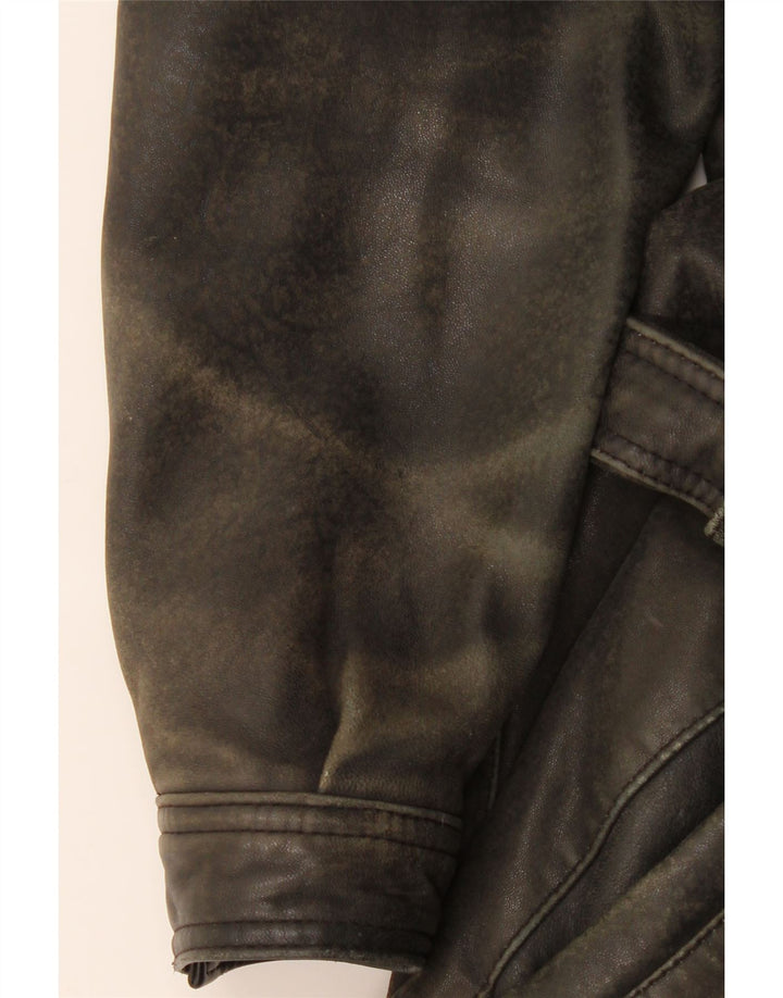 Vintage mujer cuero oversized biker chaqueta Reino Unido 10 pequeño cuero marrón
