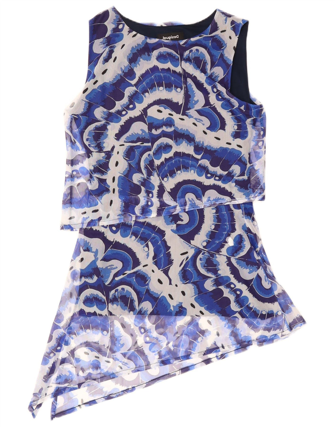 DESIGUAL Vestido asimétrico con estampado abstracto para mujer UK 10 Small Blue