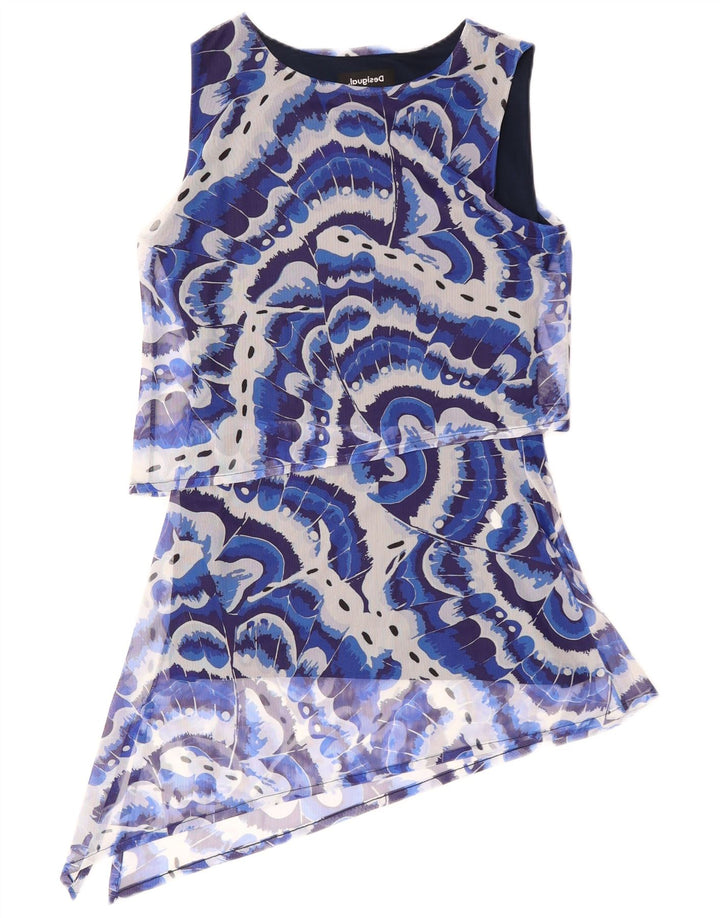 DESIGUAL Vestido asimétrico con estampado abstracto para mujer UK 10 Small Blue