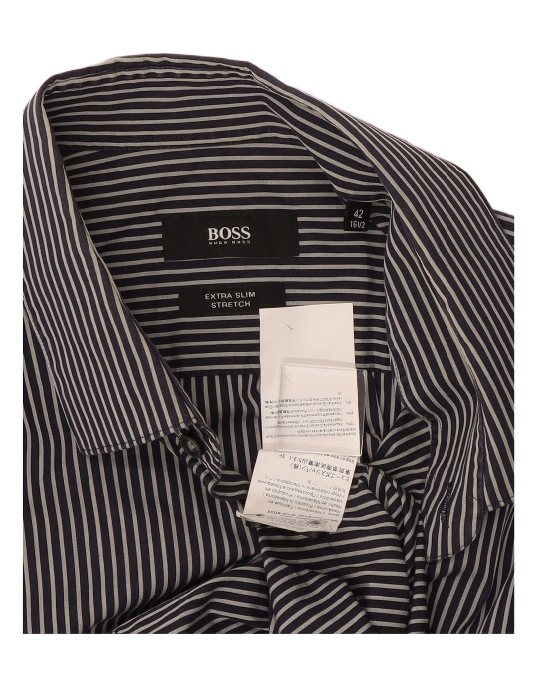 HUGO BOSS Camisa elástica para hombre Talla 42 16 1/2 Grande Raya negra negra