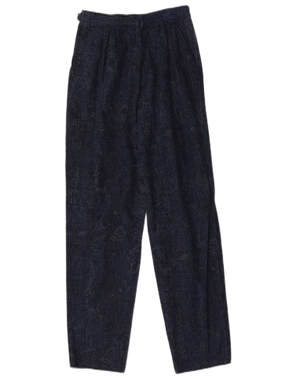 Vintage mujer cintura alta cónico pantalones casuales W26 L30 azul marino moteado