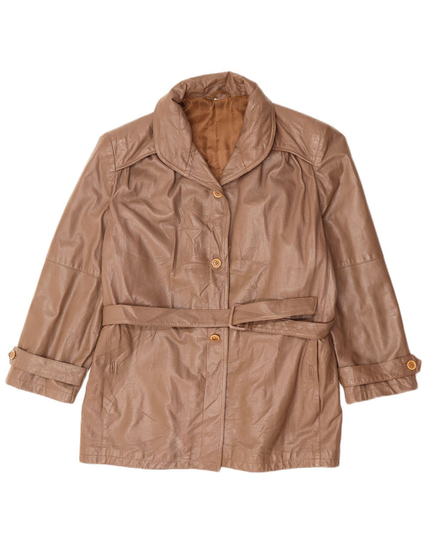 Vintage mujer chaqueta de cuero de gran tamaño IT 52 2XL Marrón