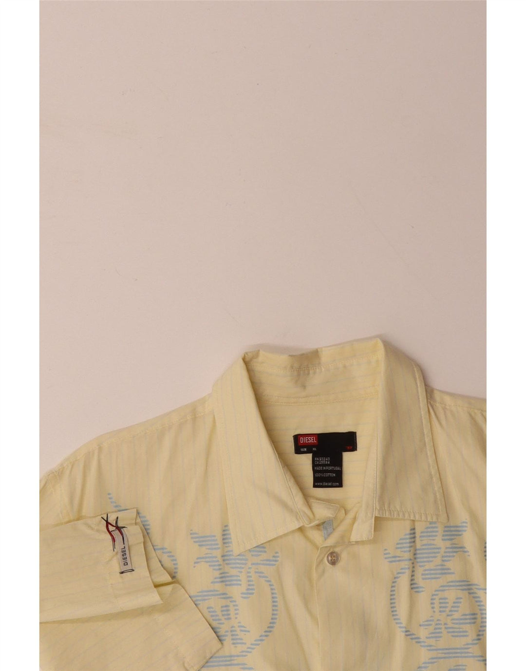 DIESEL Camisa Manga Corta Hombre XL Algodón Paisley Amarillo