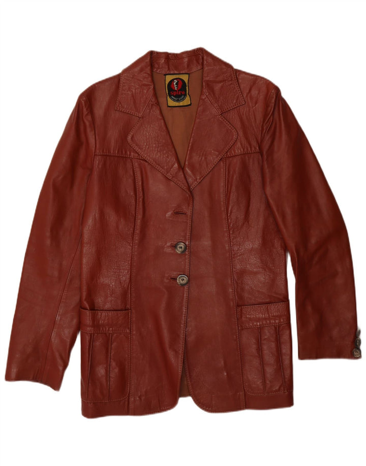 Vintage mujer 2 botones cuero Blazer chaqueta Reino Unido 14 marrón medio