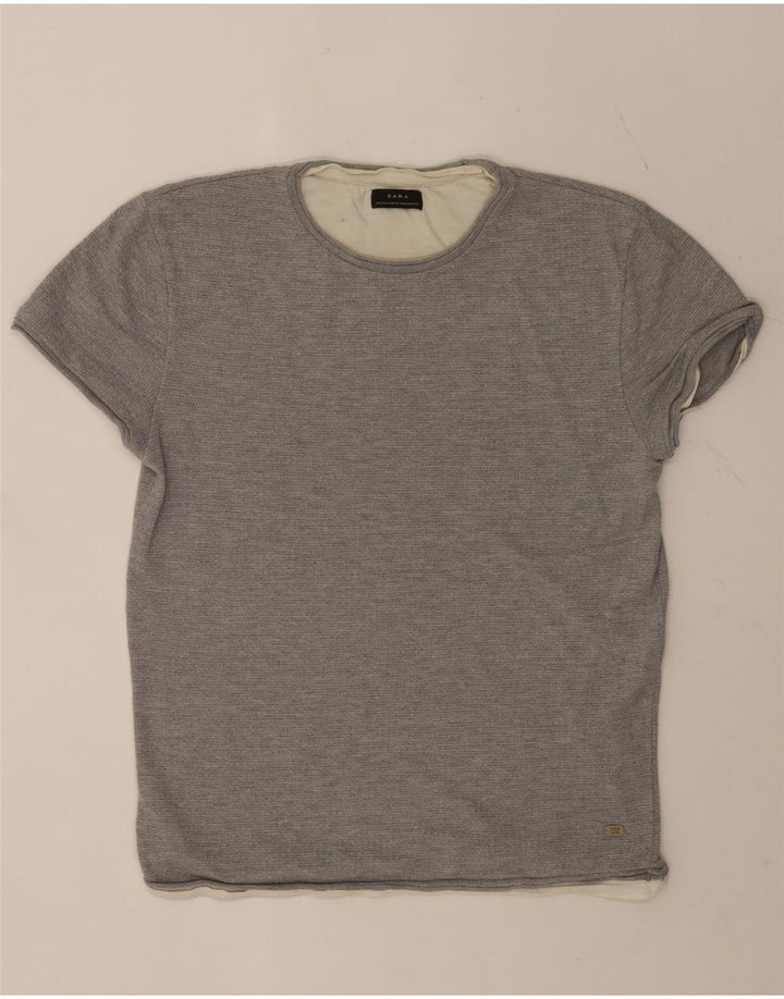 Zara Hombre Camiseta Top XL Gris Colorblock