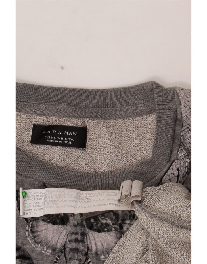 Zara Hombre Sudadera Estampada Jersey De Algodón Floral Gris Medio