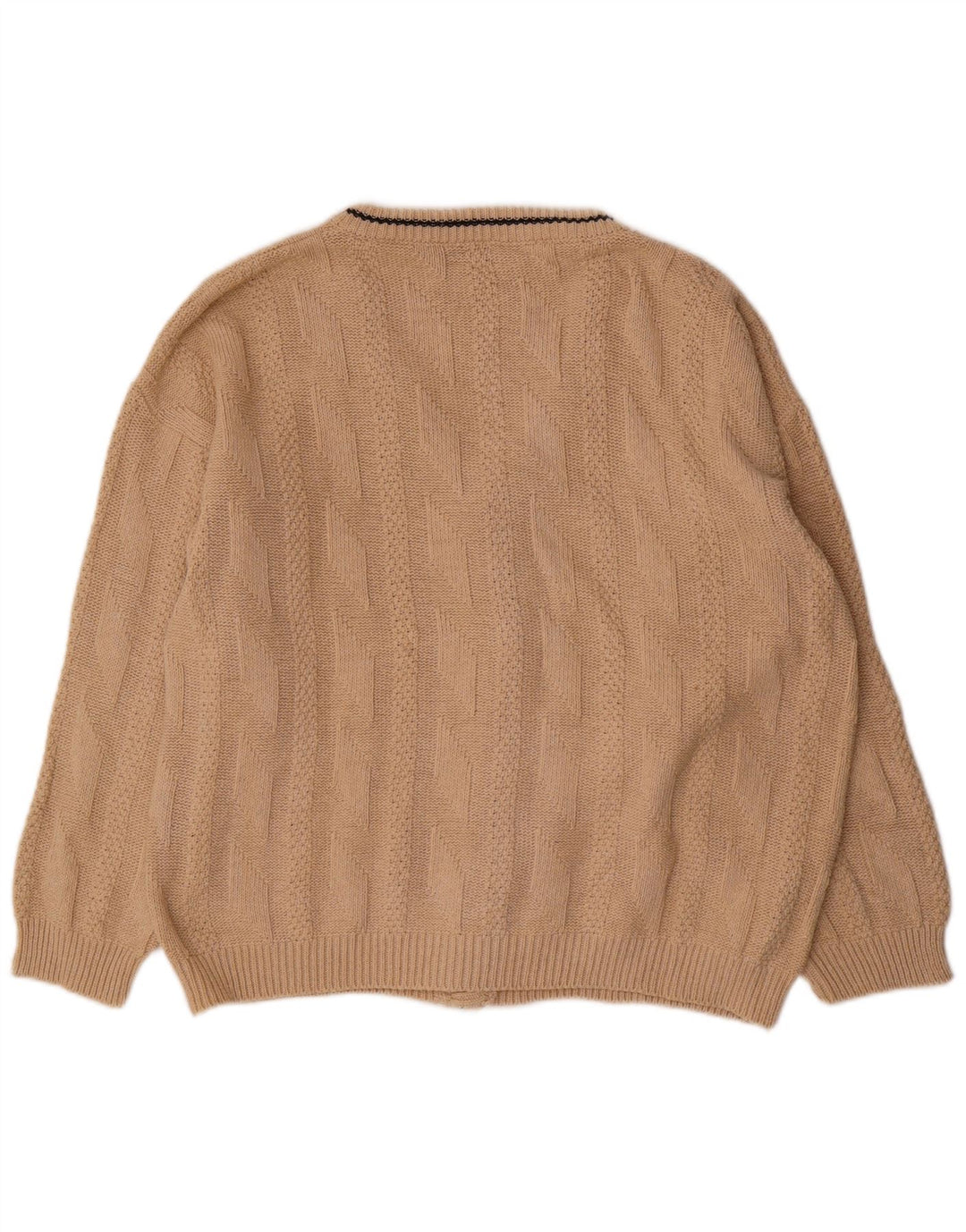 VINTAGE Hombres Cardigan Suéter Grande Algodón Beige