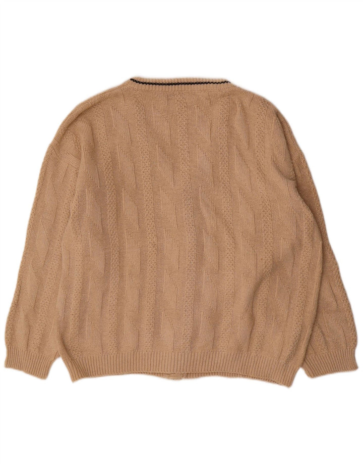 VINTAGE Hombres Cardigan Suéter Grande Algodón Beige