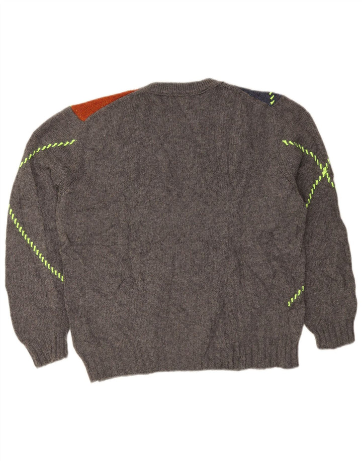 Benetton Jersey De Cuello Redondo De Lana Gris Grande Con Diseño Color Block