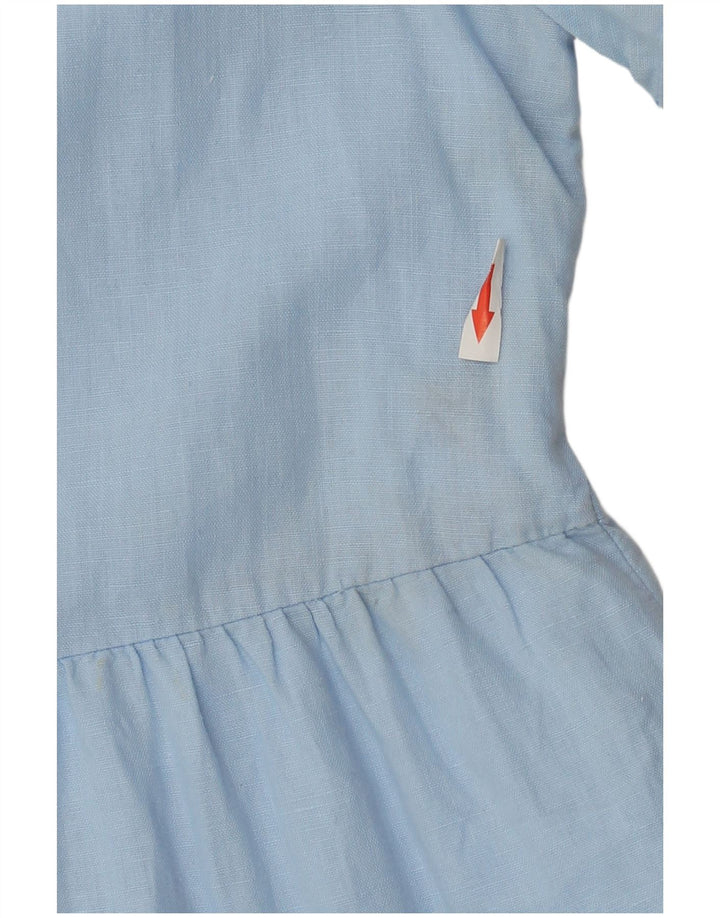 Zara Mujer Vestido Escalonado UK 44 Lino Azul Medio