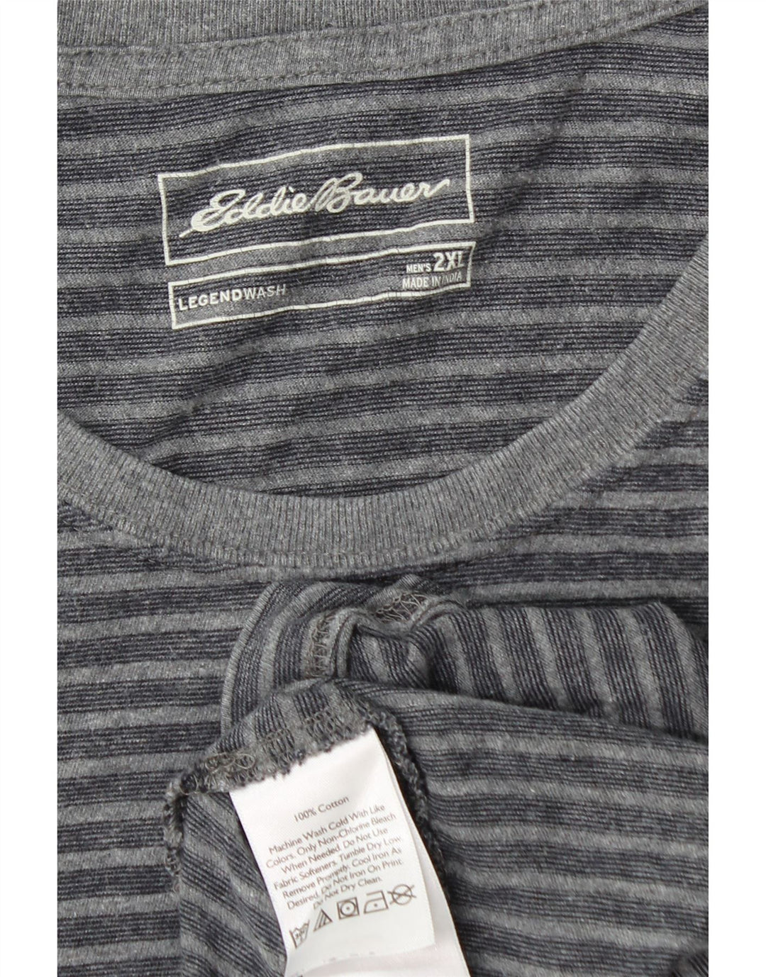 EDDIE BAUER Camiseta para hombre Top 2XL Algodón a rayas gris