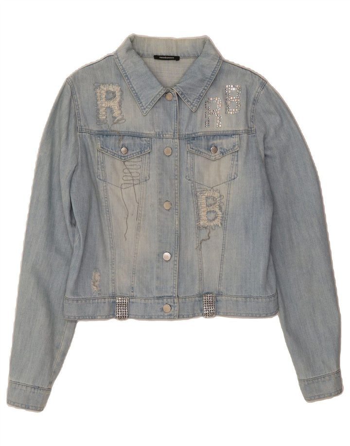 ROCCOBAROCCO Womens Crop Denim Jacket IT 48 XL Blue Cotton Vintage Roccobarocco and Second-Hand Roccobarocco from Messina Hembry 