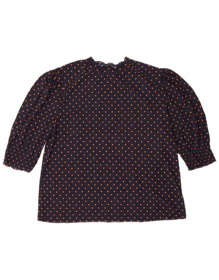 Blusa Zara Mujer Top UK 40 Mediano Lunares Azul Marino