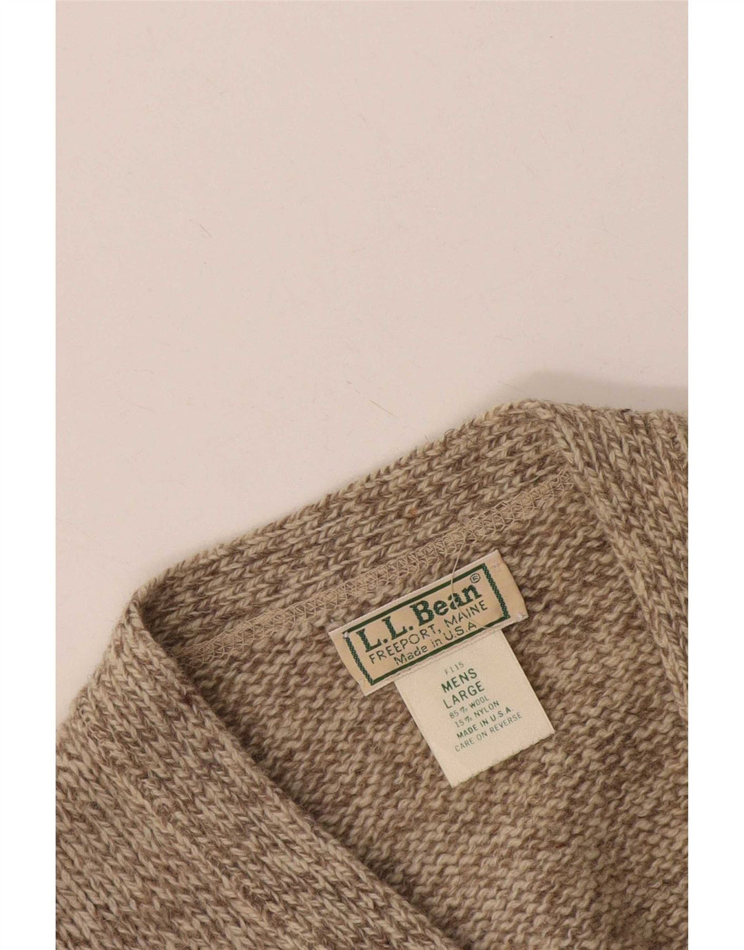 L.L.Bean Suéter tipo cárdigan para hombre de lana moteada de color beige grande