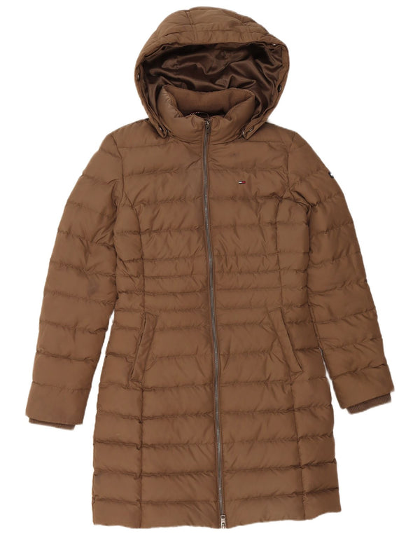 TOMMY HILFIGER Womens Hooded Padded Coat UK 10 Small Brown Polyester