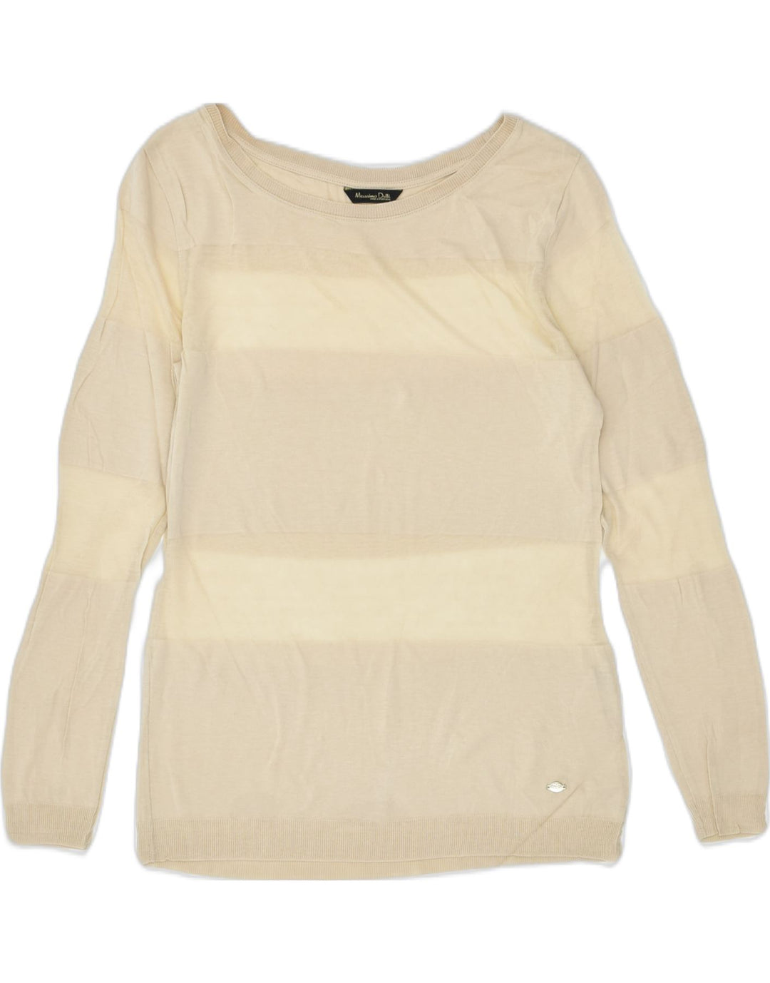 MASSIMO DUTTI Womens Boat Neck Jumper Sweater EU 36 Small Beige Striped | Vintage | Thrift | Second-Hand | Used Clothing | Messina Hembry 