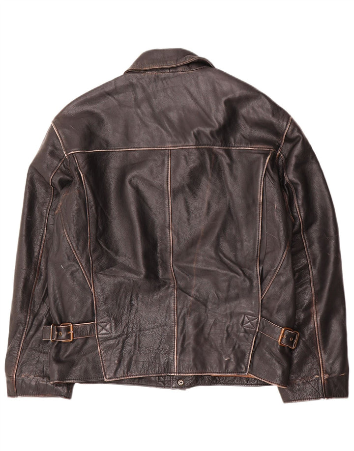Chaqueta de cuero vintage para hombre IT 50 grande negro