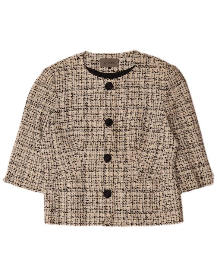 Jaeger Chaqueta Blazer de Manga 3/4 con 4 Botones para Mujer UK 46 Large Beige Check