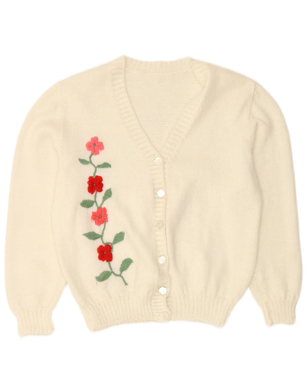 VINTAGE Mujer Cardigan Suéter Reino Unido 16 Grande Off White Floral