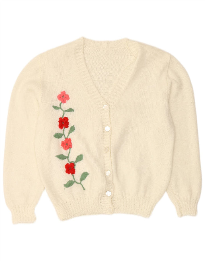VINTAGE Mujer Cardigan Suéter Reino Unido 16 Grande Off White Floral