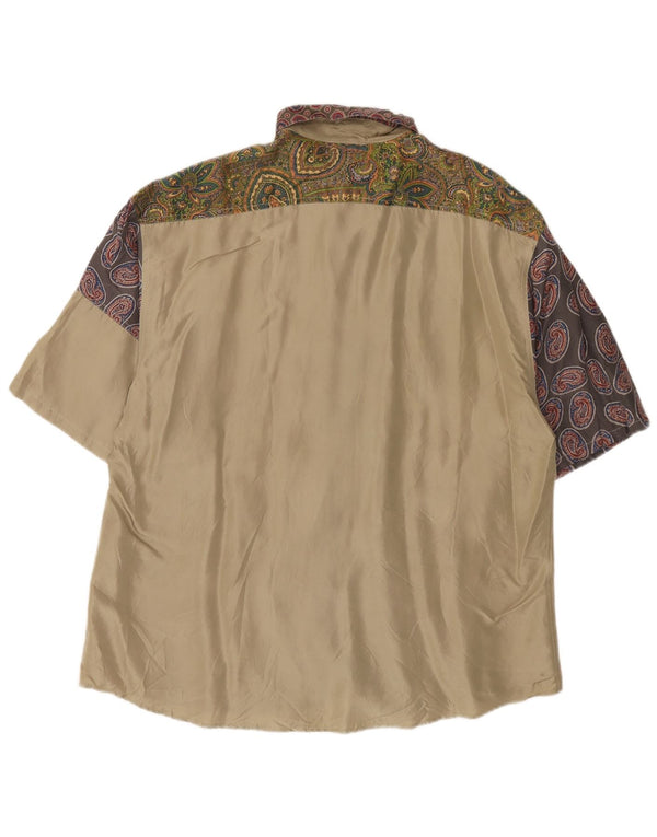 Sisley Hombre Camisa De Manga Corta Seda Paisley Beige Medio
