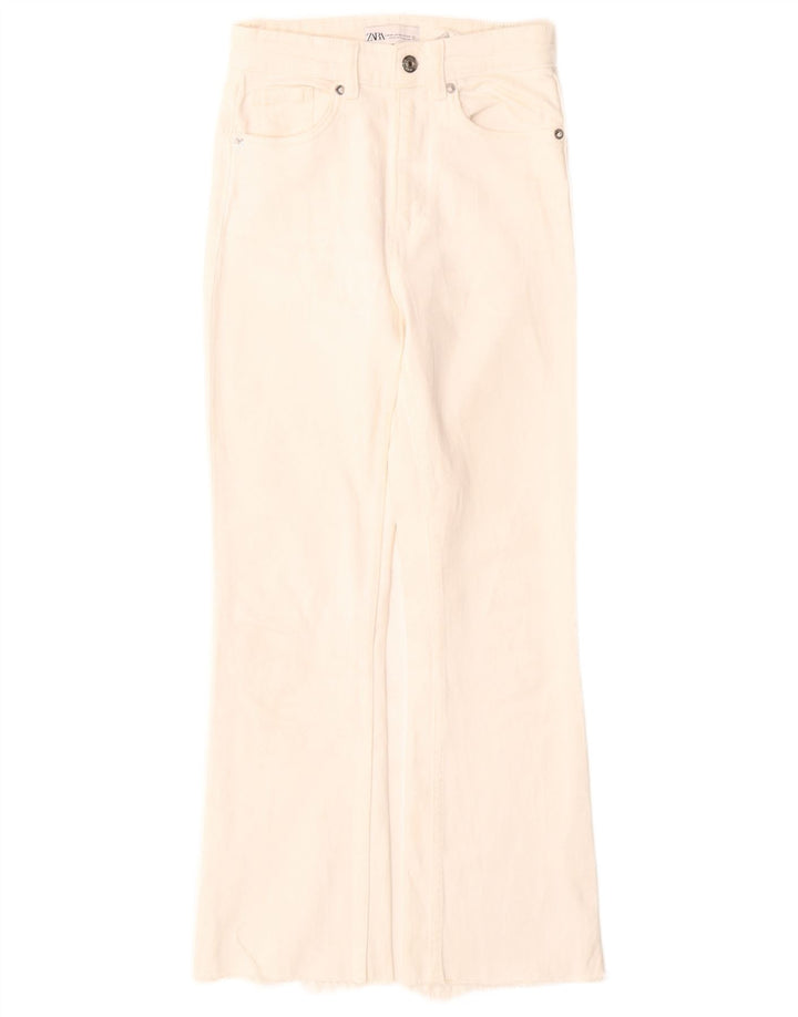 Zara Vaqueros desgastados de tiro alto con corte de bota para mujer EU 34 2XS W24 L26 Blanco roto