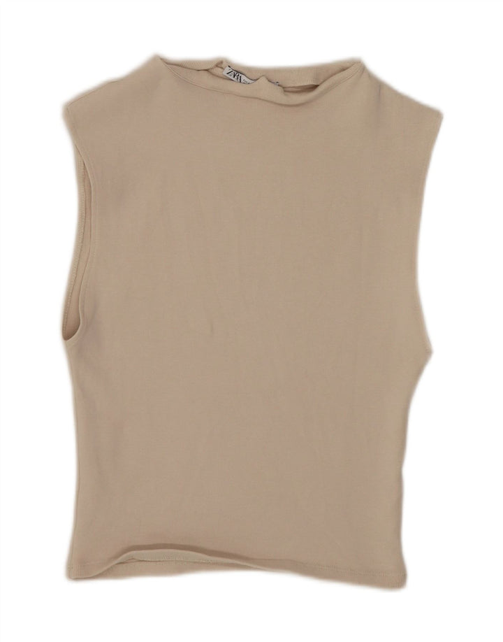Zara Mujer Crop Chaleco Top Reino Unido 44 Grande Beige