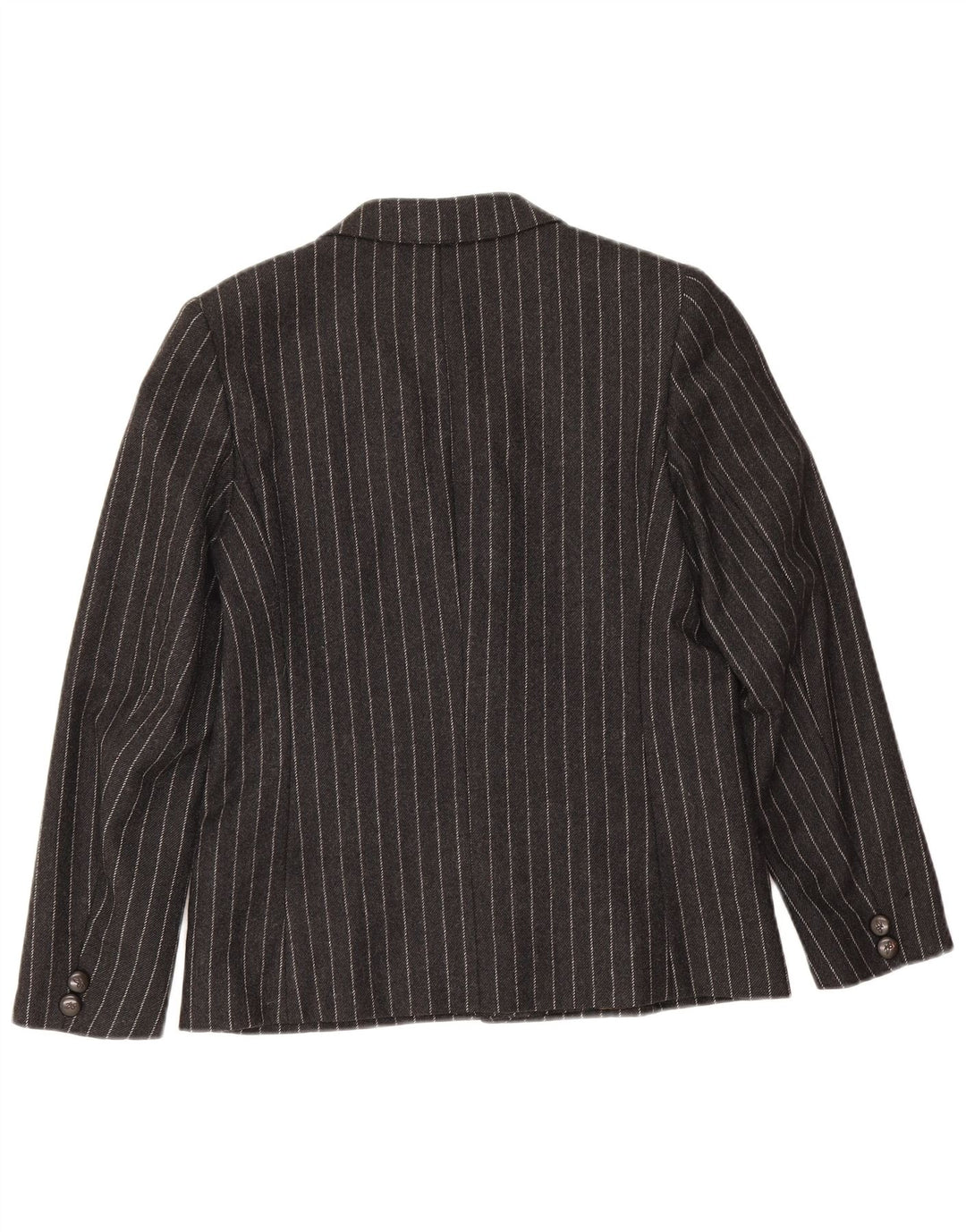 Vintage mujer 2 botones Blazer chaqueta IT 42 lana mediana negra a rayas