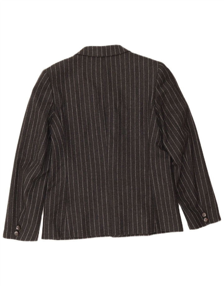 Vintage mujer 2 botones Blazer chaqueta IT 42 lana mediana negra a rayas
