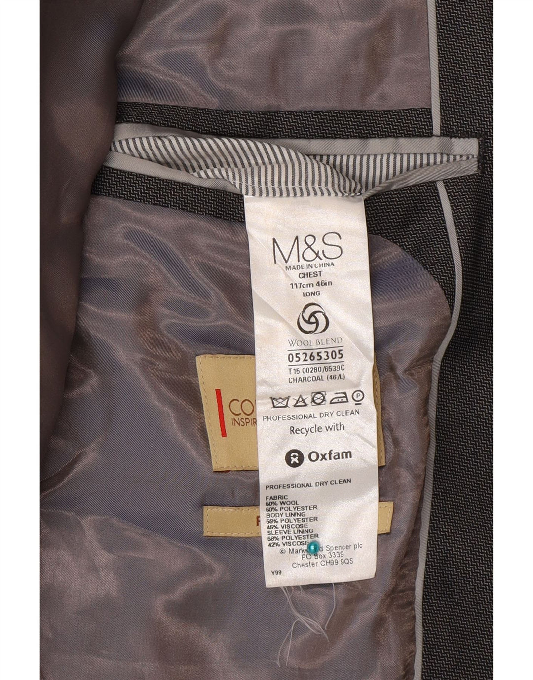 Marks & Spencer Chaqueta tipo blazer de 2 botones para hombre UK 46 XL Lana gris