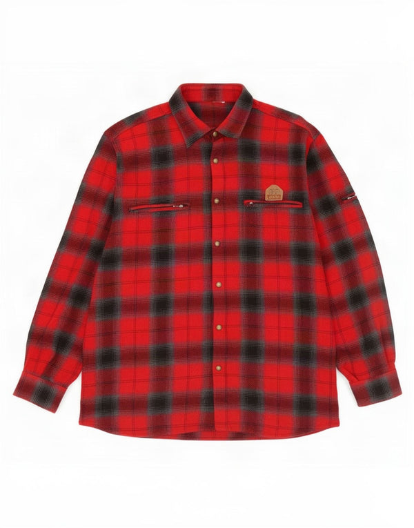 Vintage Mens Flannel Shirt Large Red Check