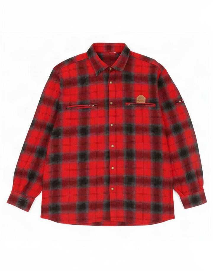 Camisa de franela vintage para hombre con cuadros rojos grandes